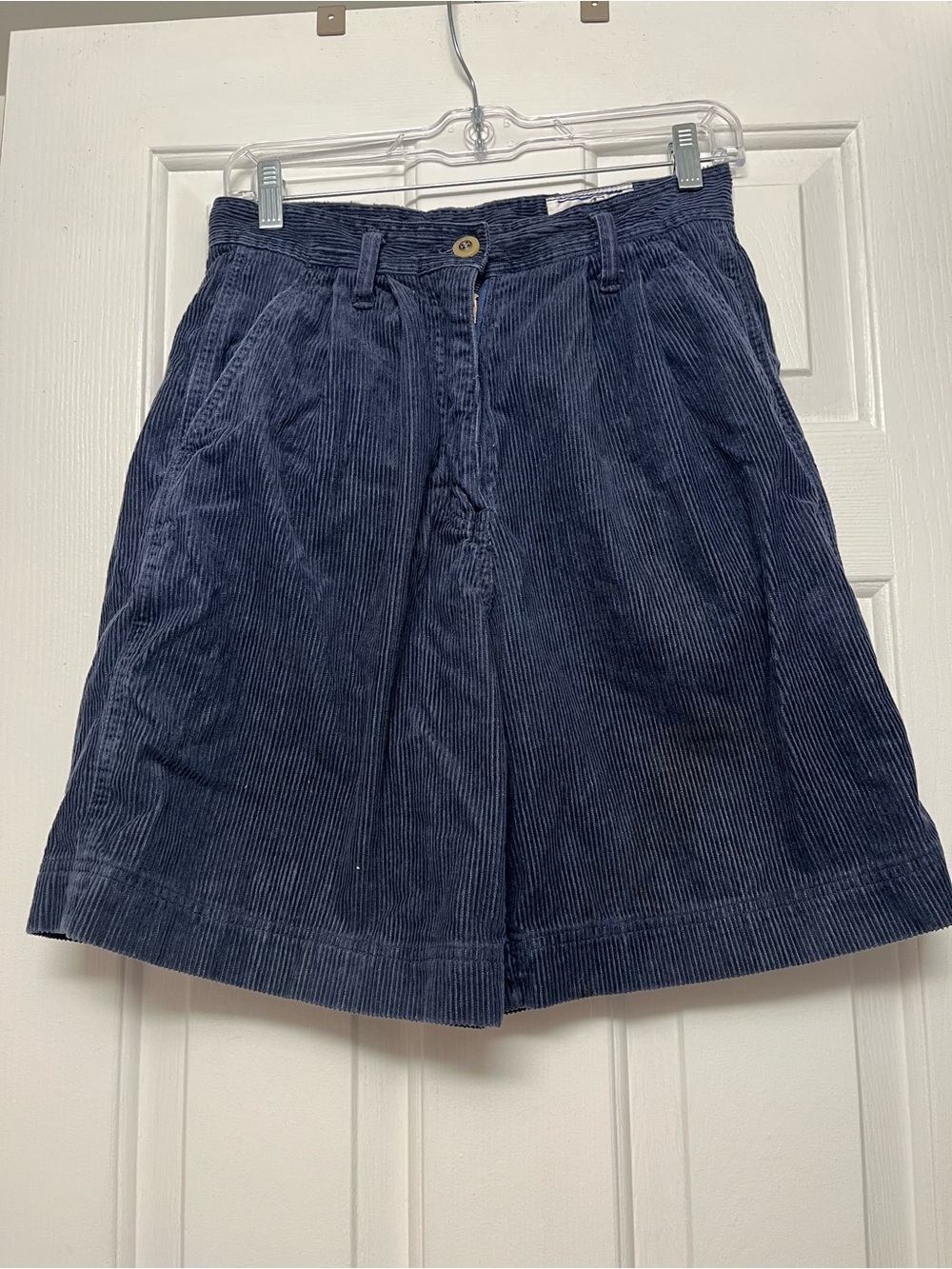 High-Rise Corduroy Bermuda Shorts in Navy